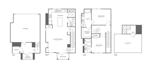Floor plan for 2 beds, 2.5 baths, 1144 sqft